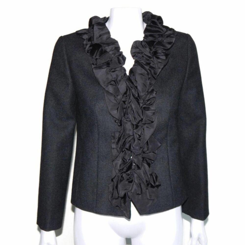 Beautiful J. CREW Blazer Jacket Charcoal Gray Wool Silk Ruff 4